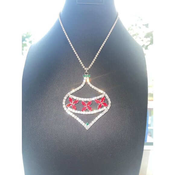 Christmas in July Massive Rhinestone Christmas Ornament Pendant Necklace With Re - Picture 5 of 16